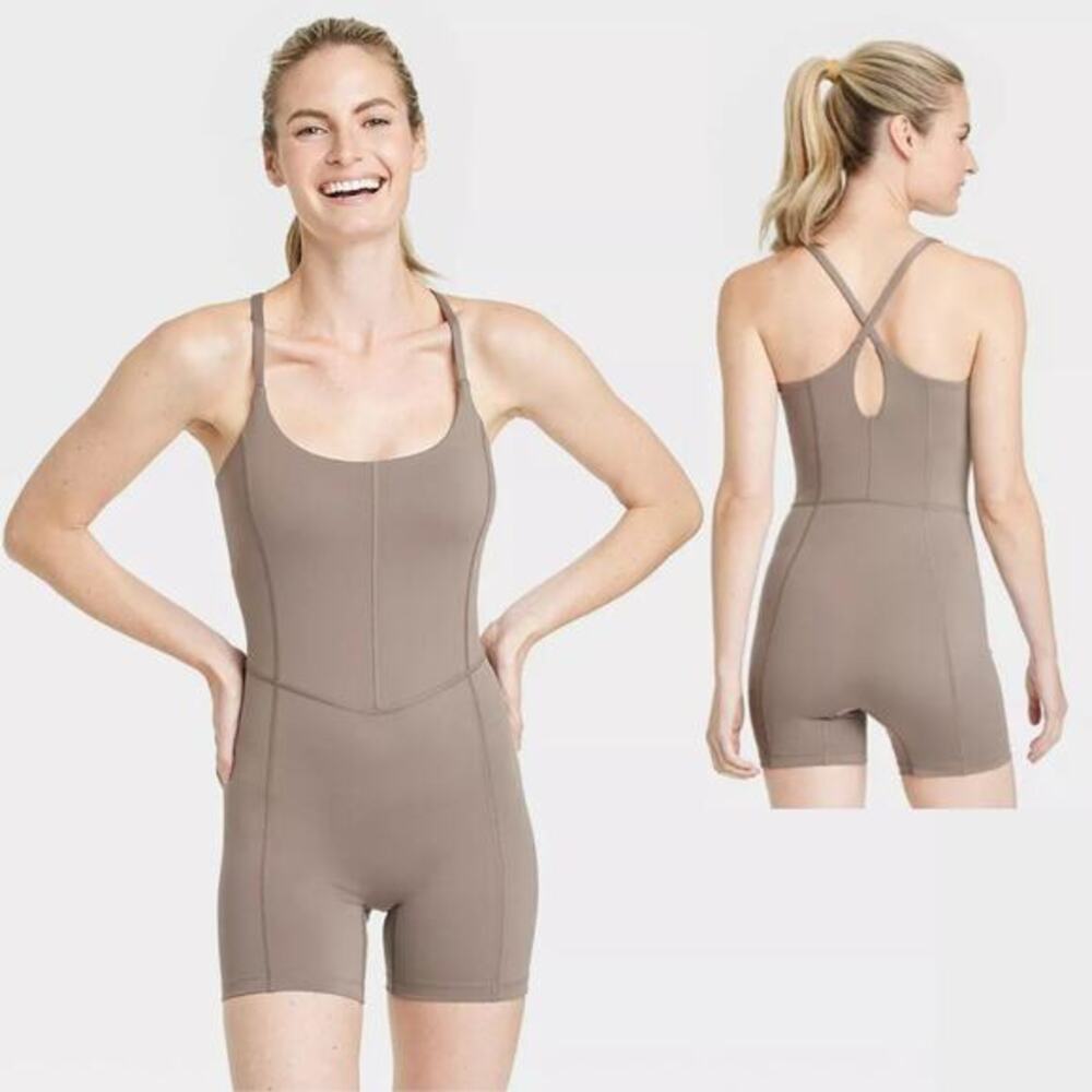All In Motion‎ Women's Brushed Sculpt Short Bodysuit Taupe Size XL